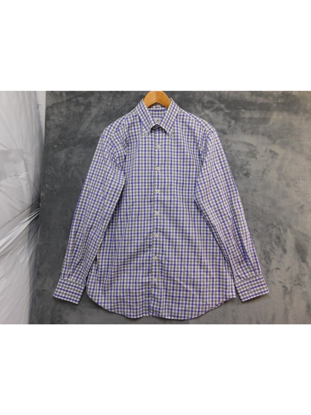 Peter Millar Shirt Mens Large Purple Check Long Sleeve Button Front Embroidered